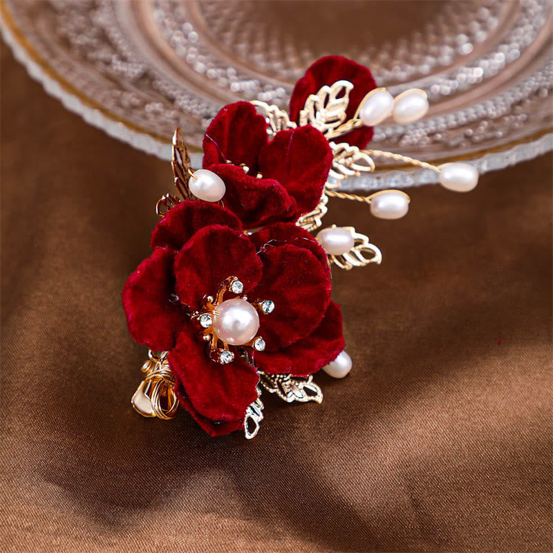 Buddha Stones Vintage rode camelia zijhaarclip - Rode camelia haarclip - image 0