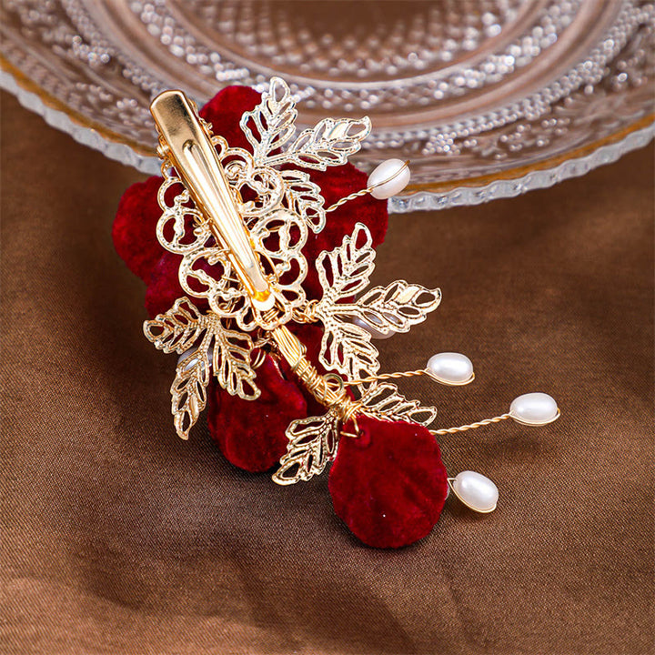 Buddha Stones Vintage rode camelia zijhaarclip - image 2