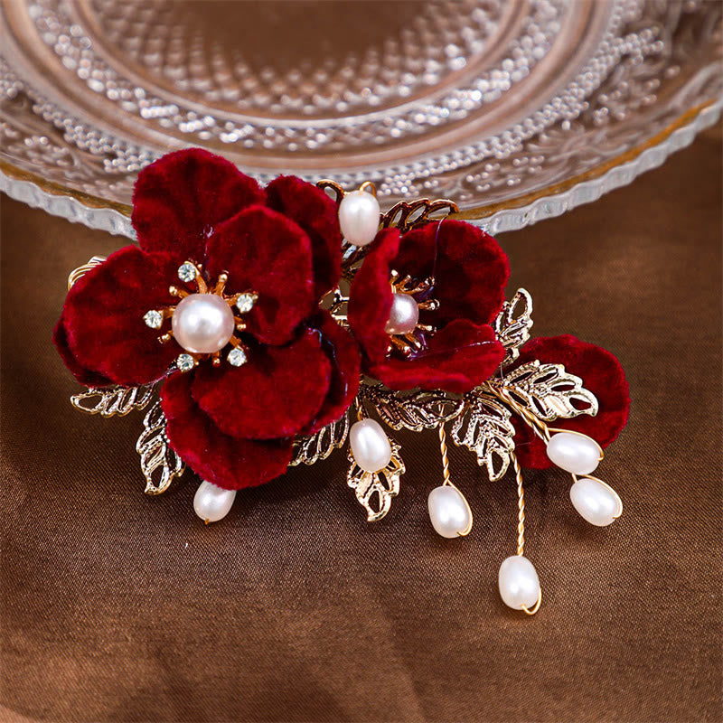Buddha Stones Vintage rode camelia zijhaarclip - image 4