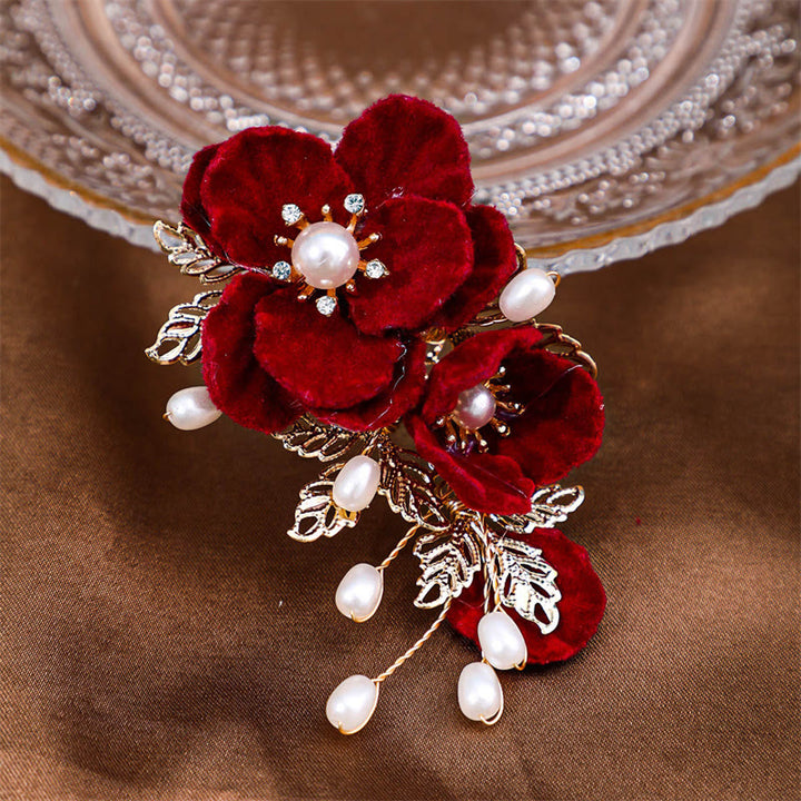 Buddha Stones Vintage rode camelia zijhaarclip - image 3