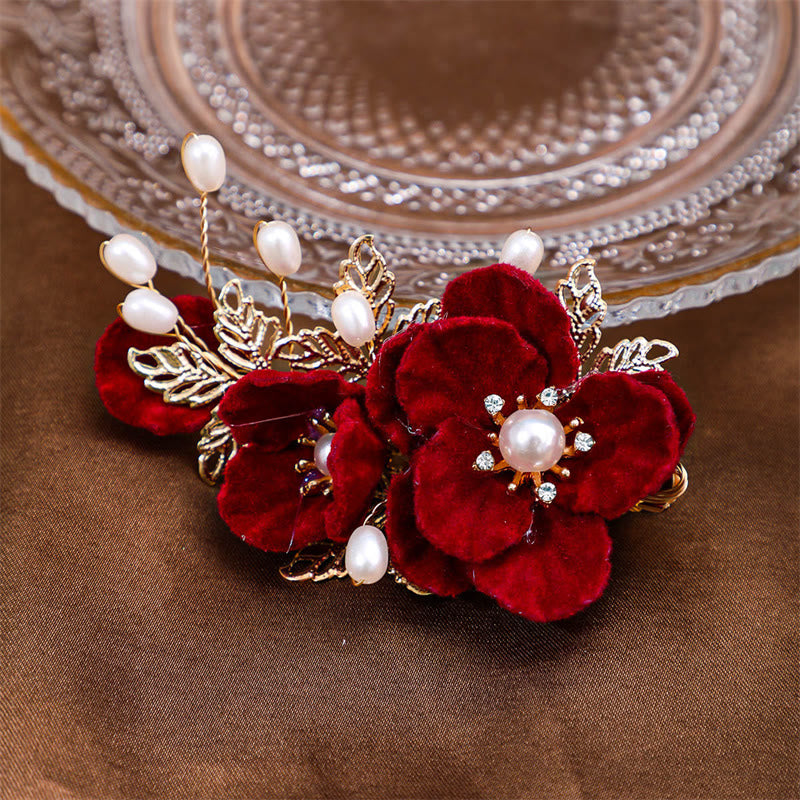 Buddha Stones Vintage rode camelia zijhaarclip - image 1
