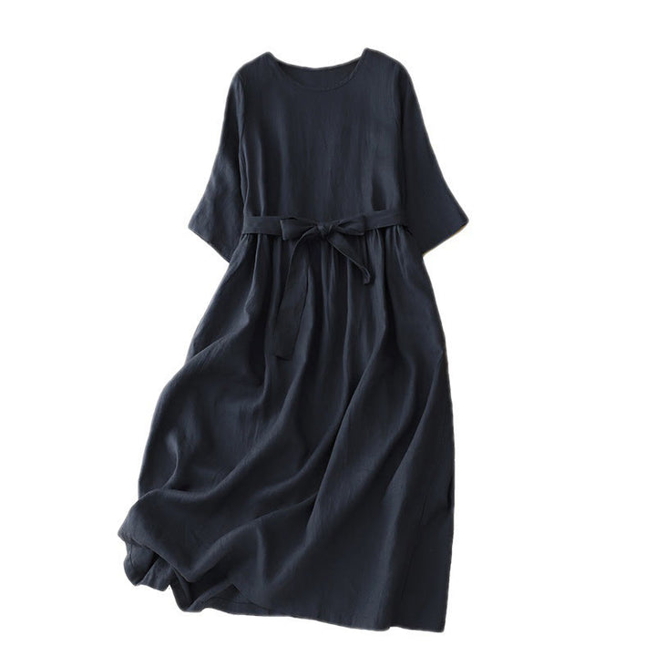 Buddha Stones Casual, Ronde hals Midi jurk met ronde Mouwlengte en Zakken. - image 2