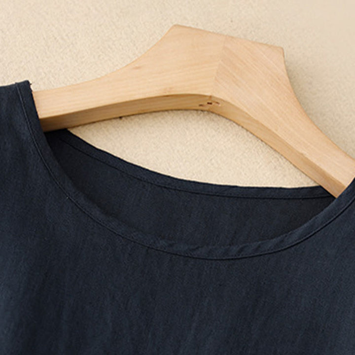 Buddha Stones Casual, Ronde hals Midi jurk met ronde Mouwlengte en Zakken. - image 3