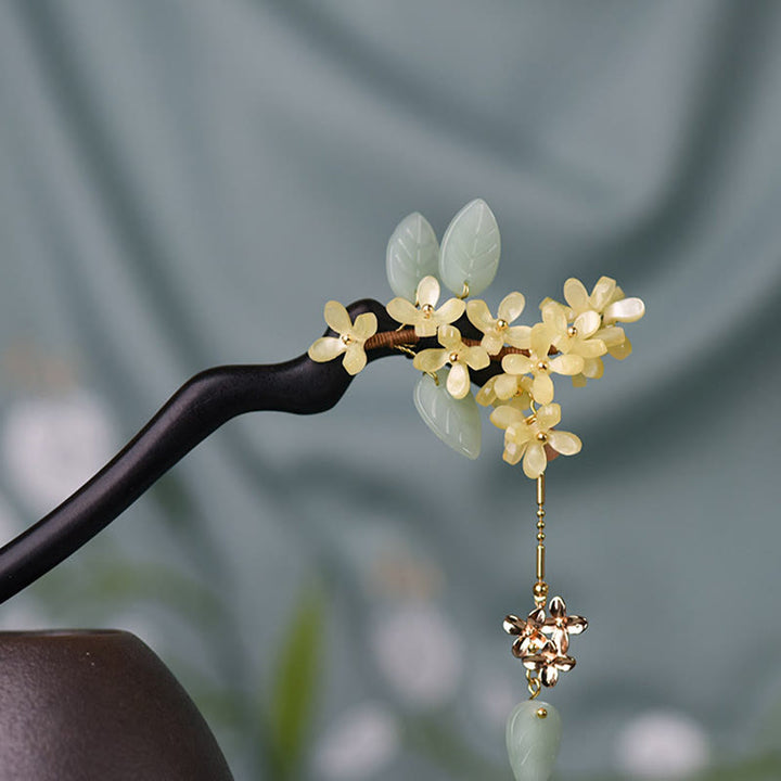 Buddha Stones Haarspeld met kwastje van osmanthushout - image 2