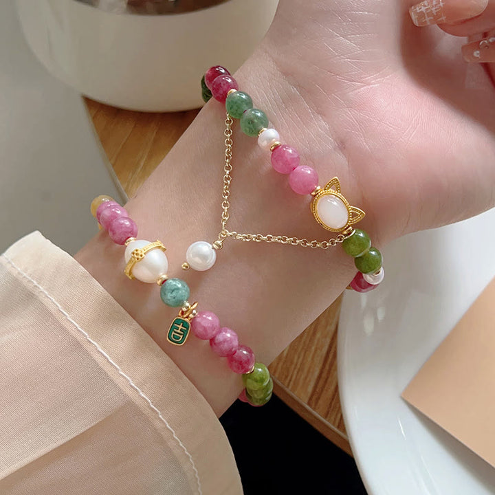 Buddha Stones Kleurrijke Toermalijn Gelukskat Positieve Armband - image 15