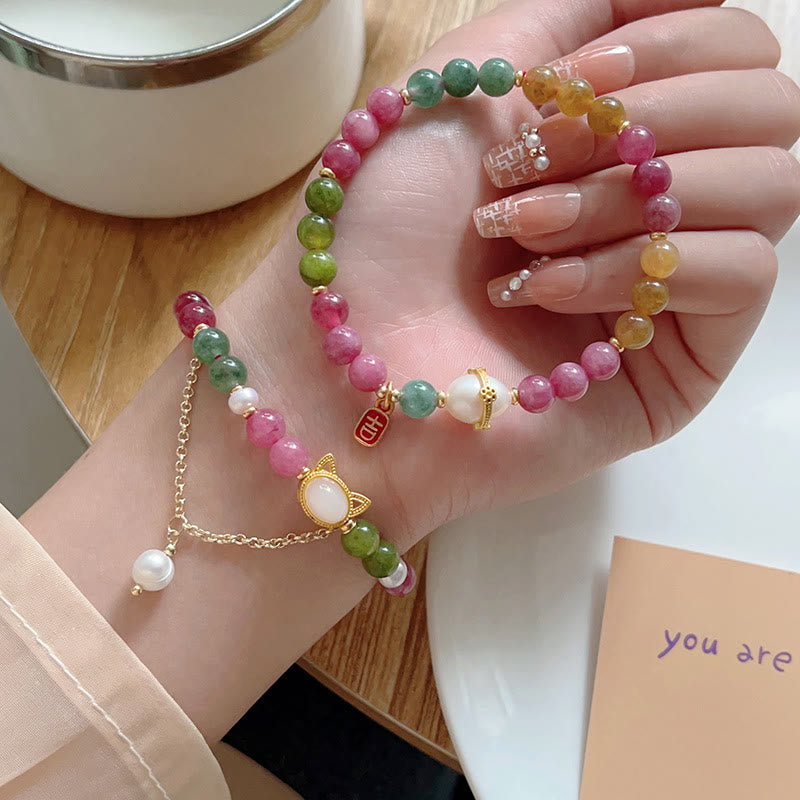 Buddha Stones Kleurrijke Toermalijn Gelukskat Positieve Armband - image 16