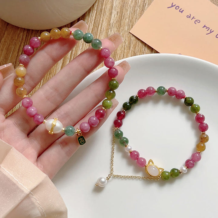 Buddha Stones Kleurrijke Toermalijn Gelukskat Positieve Armband - image 12