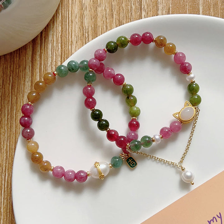 Buddha Stones Kleurrijke Toermalijn Gelukskat Positieve Armband - image 14
