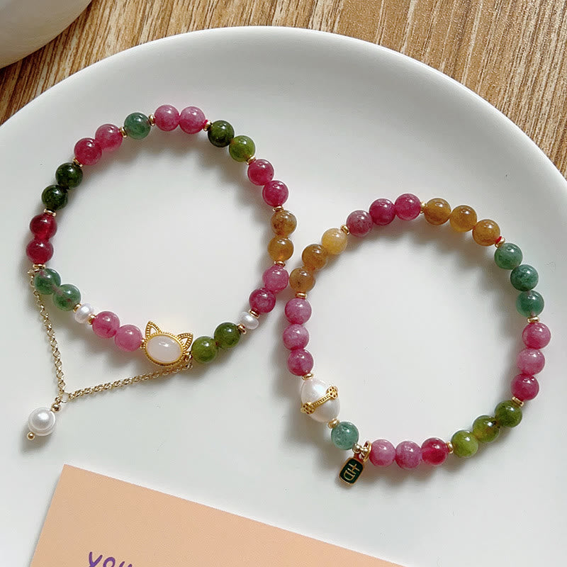 Buddha Stones Kleurrijke Toermalijn Gelukskat Positieve Armband - image 13