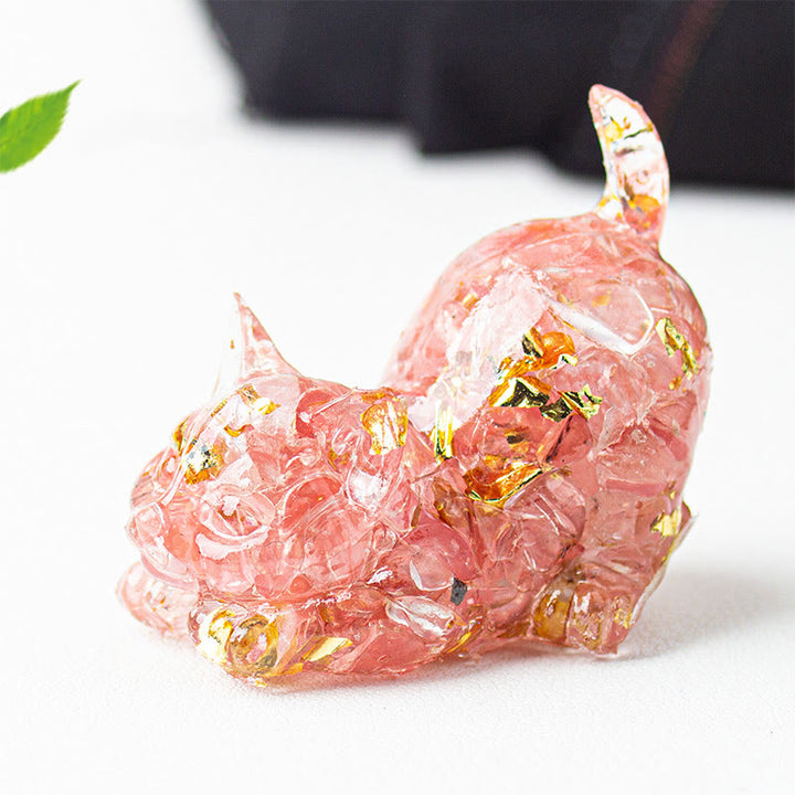 Buddha Stones Rekkende kat van hars met kristalgrind als meditatiedecoratie - Watermeloen Toermalijn - 4,5*3*4,2 cm - image 38
