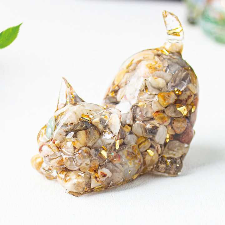 Buddha Stones Rekkende kat van hars met kristalgrind als meditatiedecoratie - Agaat - 4,5*3*4,2 cm - image 41