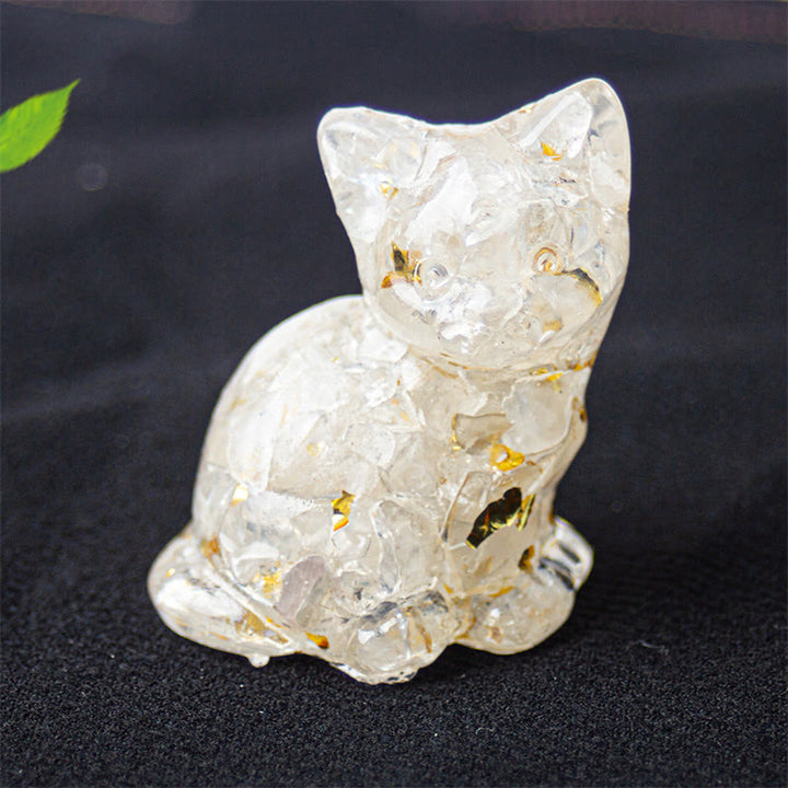 Buddha Stones Zittende kat van hars, grind, roze kristal, citrien, wit kristal, lapis lazuli, rustgevende bureaudecoratie - Witte kristal - Ongeveer 3,2*3,3*4 cm - image 5