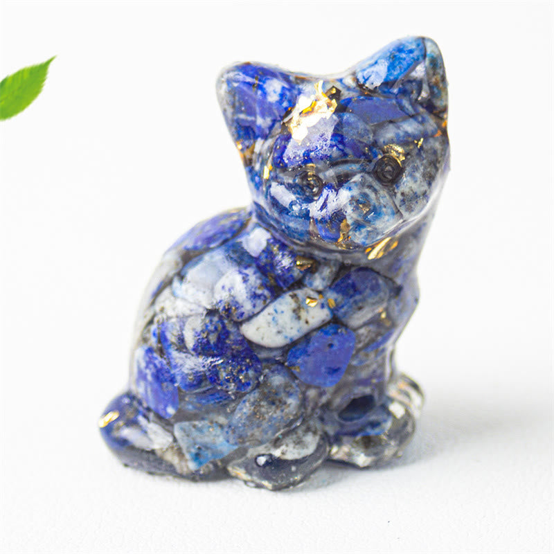 Buddha Stones Zittende kat van hars, grind, roze kristal, citrien, wit kristal, lapis lazuli, rustgevende bureaudecoratie - Lapis lazuli - Ongeveer 3,2*3,3*4 cm - image 9