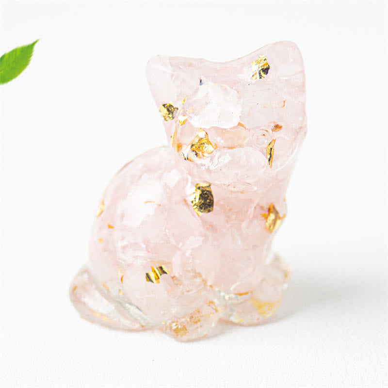 Buddha Stones Zittende kat van hars, grind, roze kristal, citrien, wit kristal, lapis lazuli, rustgevende bureaudecoratie - Roze kristal - Ongeveer 3,2*3,3*4 cm - image 1