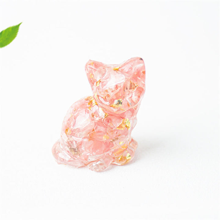 Buddha Stones Zittende kat van hars, grind, roze kristal, citrien, wit kristal, lapis lazuli, rustgevende bureaudecoratie - Roze kwarts - Ongeveer 3,2*3,3*4 cm - image 24