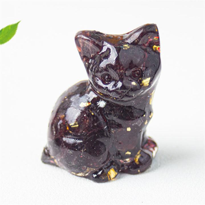Buddha Stones Zittende kat van hars, grind, roze kristal, citrien, wit kristal, lapis lazuli, rustgevende bureaudecoratie - Granaat - Ongeveer 3,2*3,3*4 cm - image 29