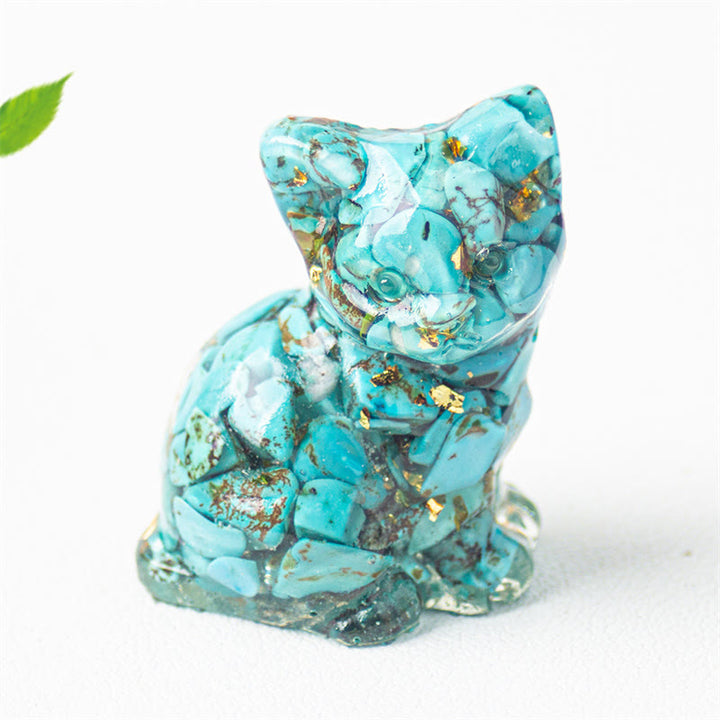 Buddha Stones Zittende kat van hars, grind, roze kristal, citrien, wit kristal, lapis lazuli, rustgevende bureaudecoratie - Turkoois - Ongeveer 3,2*3,3*4 cm - image 25