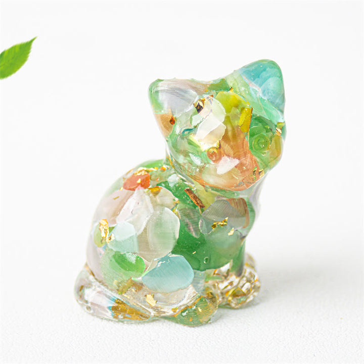 Buddha Stones Zittende kat van hars, grind, roze kristal, citrien, wit kristal, lapis lazuli, rustgevende bureaudecoratie - Kattenoog - Ongeveer 3,2*3,3*4 cm - image 31