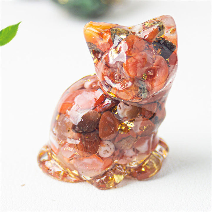 Buddha Stones Zittende kat van hars, grind, roze kristal, citrien, wit kristal, lapis lazuli, rustgevende bureaudecoratie - Rode agaat - Ongeveer 3,2*3,3*4 cm - image 18