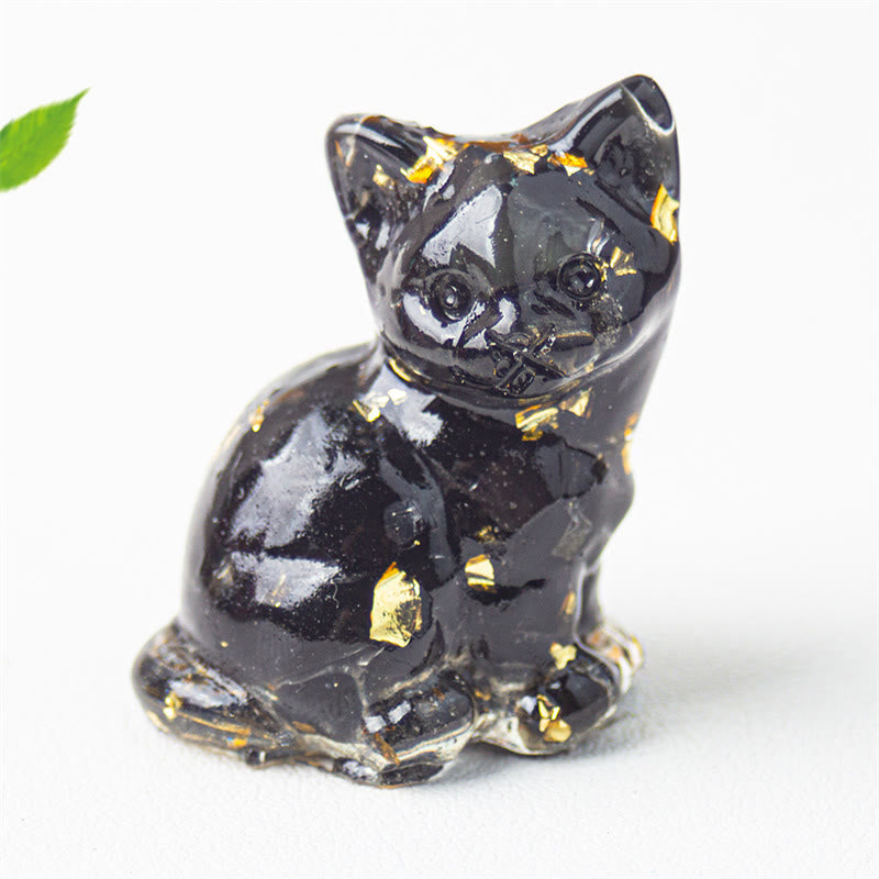 Buddha Stones Zittende kat van hars, grind, roze kristal, citrien, wit kristal, lapis lazuli, rustgevende bureaudecoratie - Zwarte obsidiaan - Ongeveer 3,2*3,3*4 cm - image 37