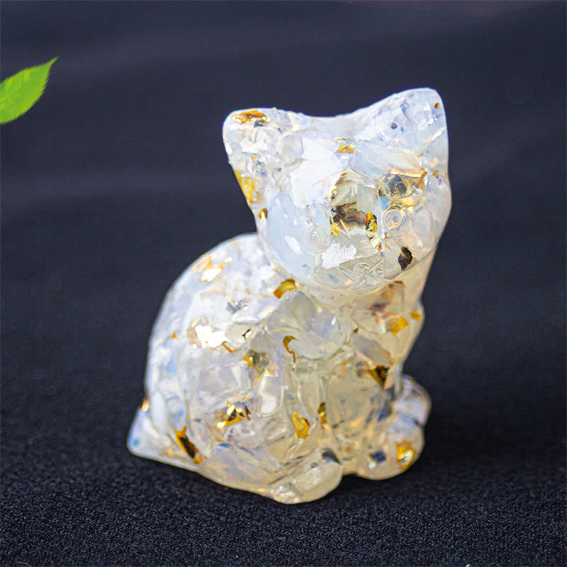 Buddha Stones Zittende kat van hars, grind, roze kristal, citrien, wit kristal, lapis lazuli, rustgevende bureaudecoratie - Opaal - Ongeveer 3,2*3,3*4 cm - image 35