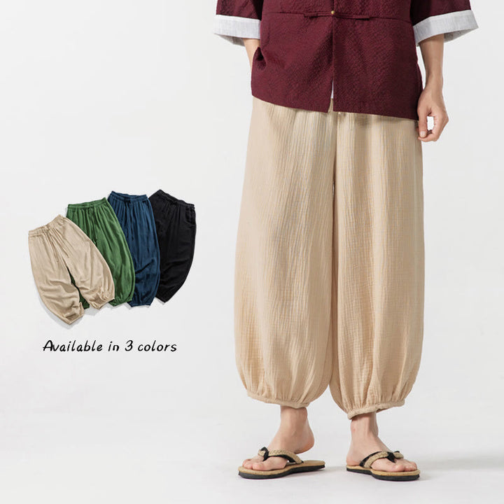 Buddha Stones Zachte, effen katoenen herenbroek met Zakken. - Beige - US/UK/AU46, EU56 (5XL) - image 0