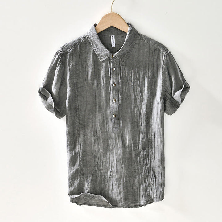 Buddha Stones Casual Reverskraag met effen revers, gemaakt van ramie linnen en halfgesloten knopen. - Licht leigrijs - US/UK/AU44, EU54 (4XL) - image 7