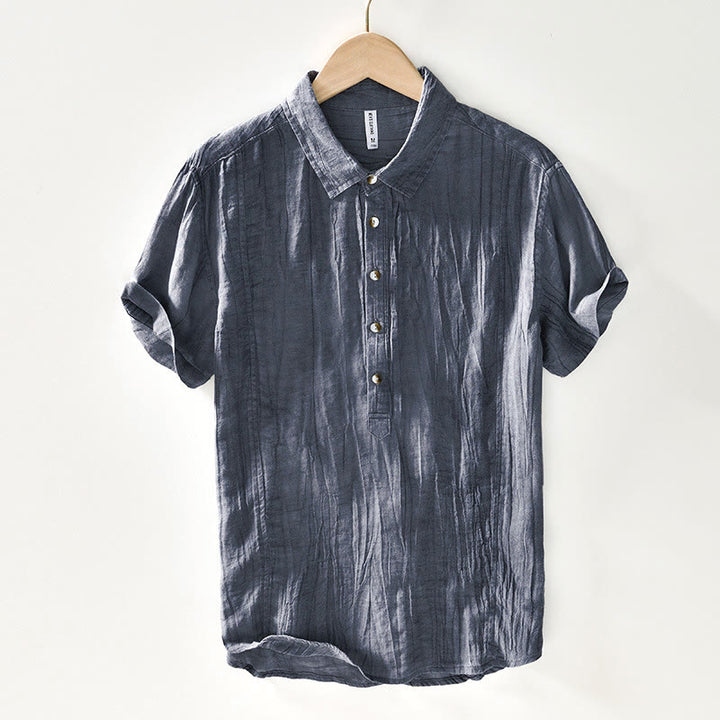 Buddha Stones Casual Reverskraag met effen revers, gemaakt van ramie linnen en halfgesloten knopen. - Leigrijs - US/UK/AU44, EU54 (4XL) - image 14