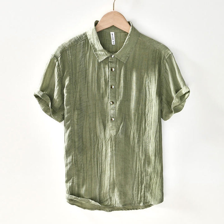 Buddha Stones Casual Reverskraag met effen revers, gemaakt van ramie linnen en halfgesloten knopen. - Geelgroen - US/UK/AU44, EU54 (4XL) - image 19