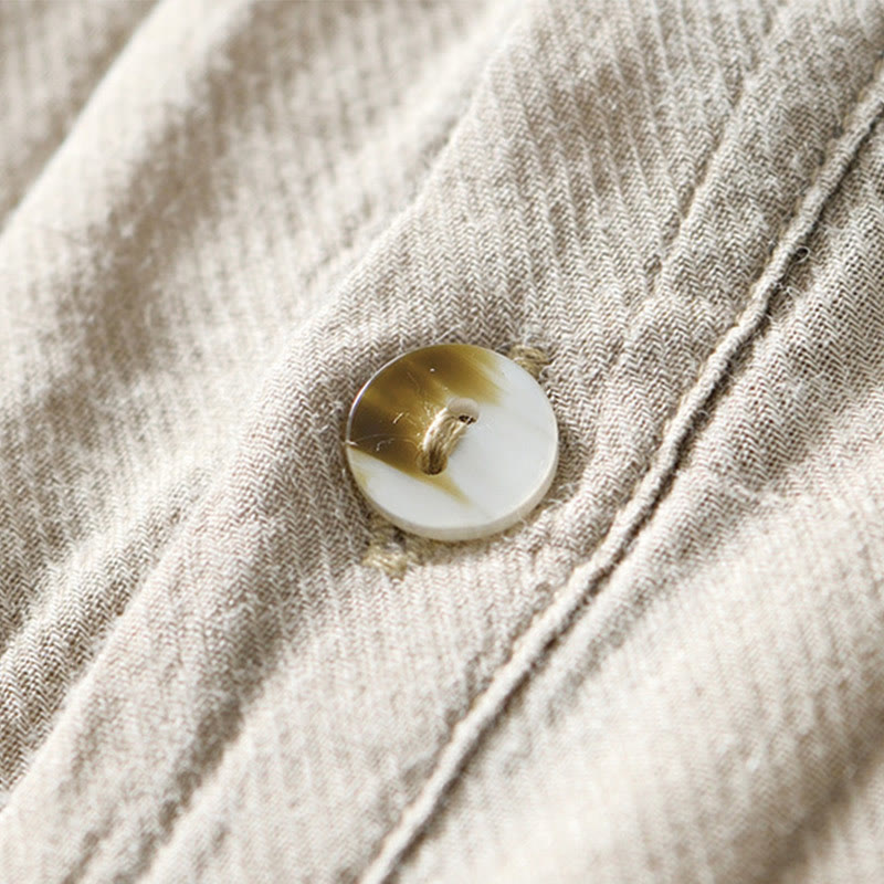 Buddha Stones Casual Reverskraag met effen revers, gemaakt van ramie linnen en halfgesloten knopen. - image 2
