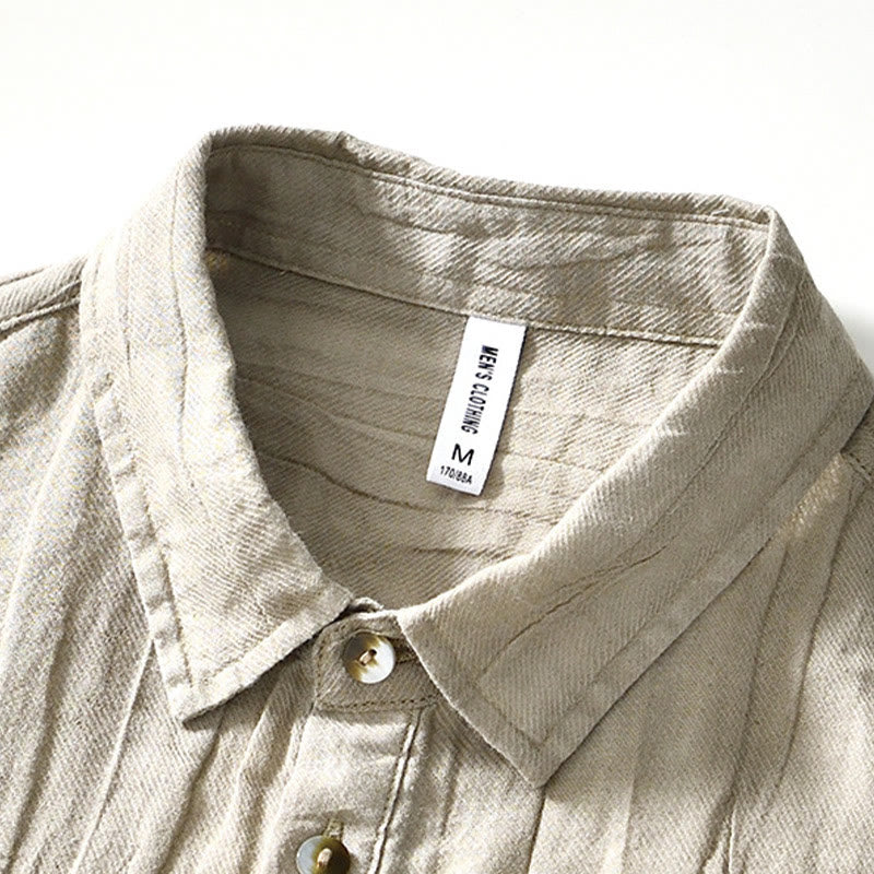 Buddha Stones Casual Reverskraag met effen revers, gemaakt van ramie linnen en halfgesloten knopen. - image 1