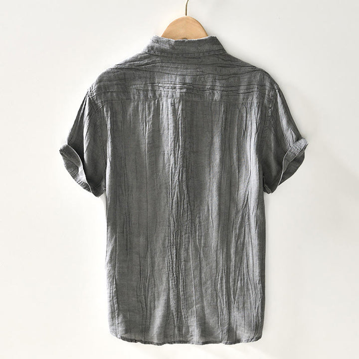 Buddha Stones Casual Reverskraag met effen revers, gemaakt van ramie linnen en halfgesloten knopen. - image 8