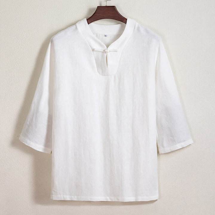 Buddha Stones Wit linnen herenoverhemd met kikkerknopen en Mouwlengte - Wit - US/UK/AU44, EU54 (4XL) - image 0