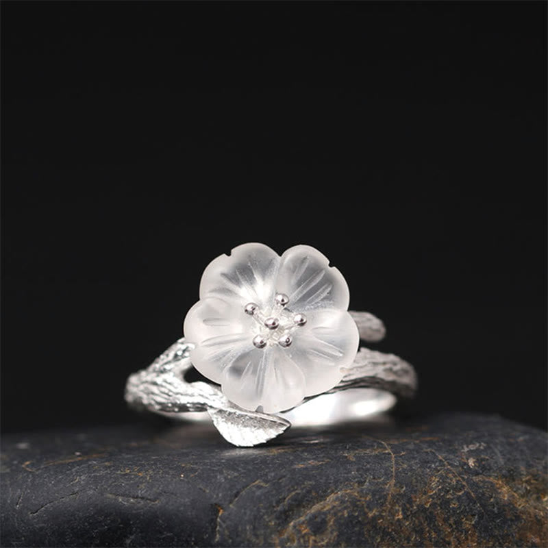 Buddha Stones Verstelbare helende Ring met skeletbloem van 925 sterling zilver en wit kristal. - Zilverkleurige uitvoering (binnendiameter 17,5 mm) - image 0