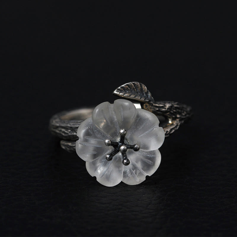 Buddha Stones Verstelbare helende Ring met skeletbloem van 925 sterling zilver en wit kristal. - Retro stijl (binnendiameter 17,5 mm) - image 9