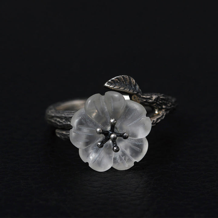 Buddha Stones Verstelbare helende Ring met skeletbloem van 925 sterling zilver en wit kristal. - Retro stijl (binnendiameter 17,5 mm) - image 9