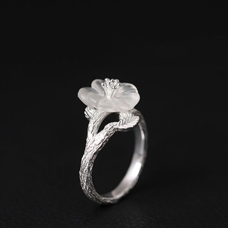 Buddha Stones Verstelbare helende Ring met skeletbloem van 925 sterling zilver en wit kristal. - image 2