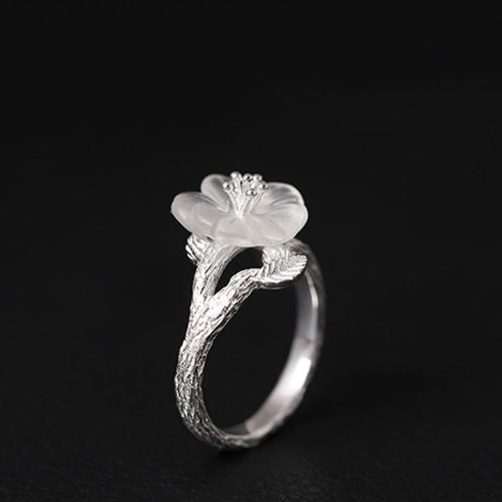 Buddha Stones Verstelbare helende Ring met skeletbloem van 925 sterling zilver en wit kristal. - image 2
