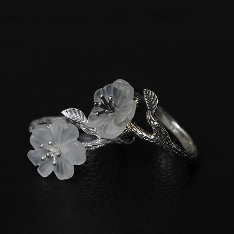 Buddha Stones Verstelbare helende Ring met skeletbloem van 925 sterling zilver en wit kristal. - image 12