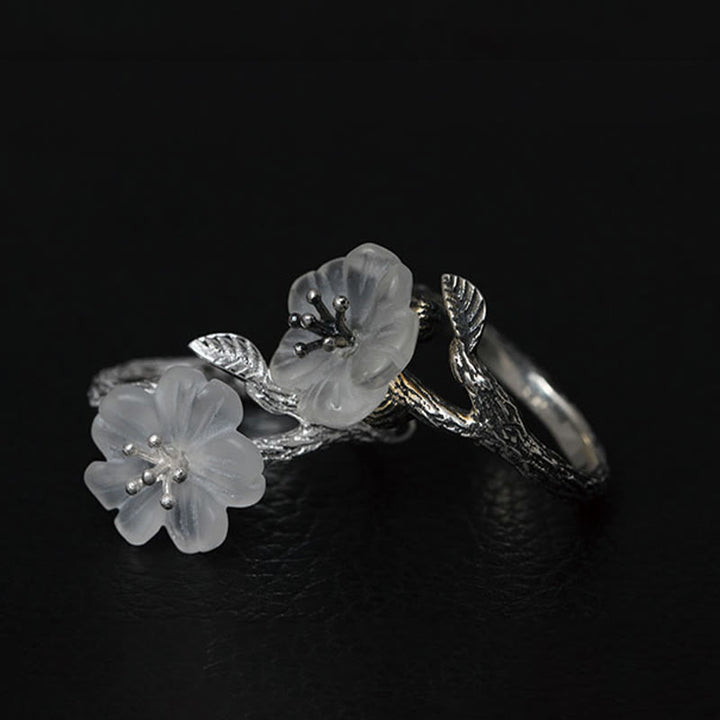 Buddha Stones Verstelbare helende Ring met skeletbloem van 925 sterling zilver en wit kristal. - image 12