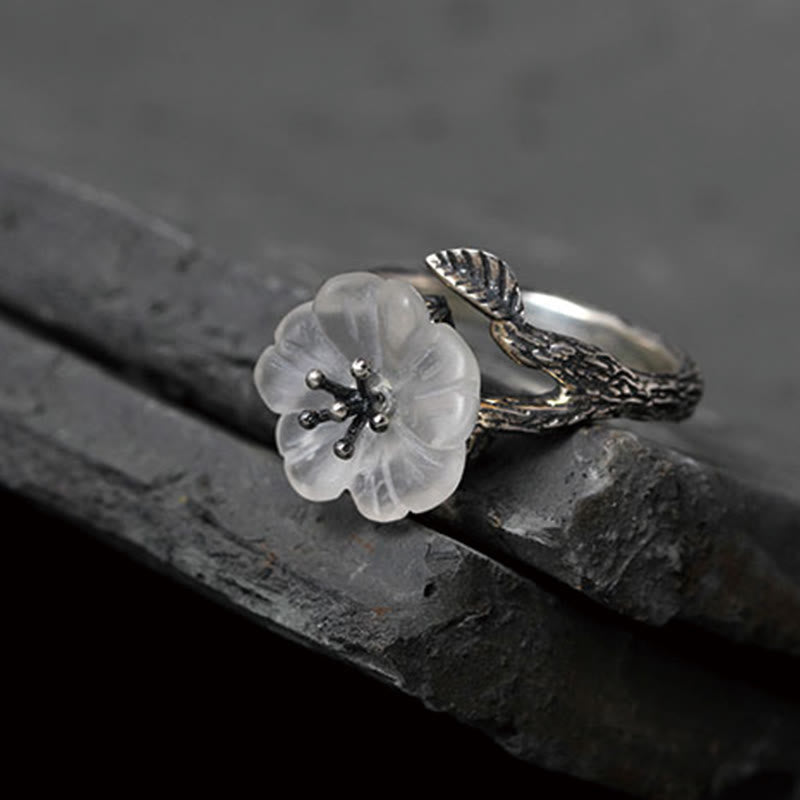 Buddha Stones Verstelbare helende Ring met skeletbloem van 925 sterling zilver en wit kristal. - image 10