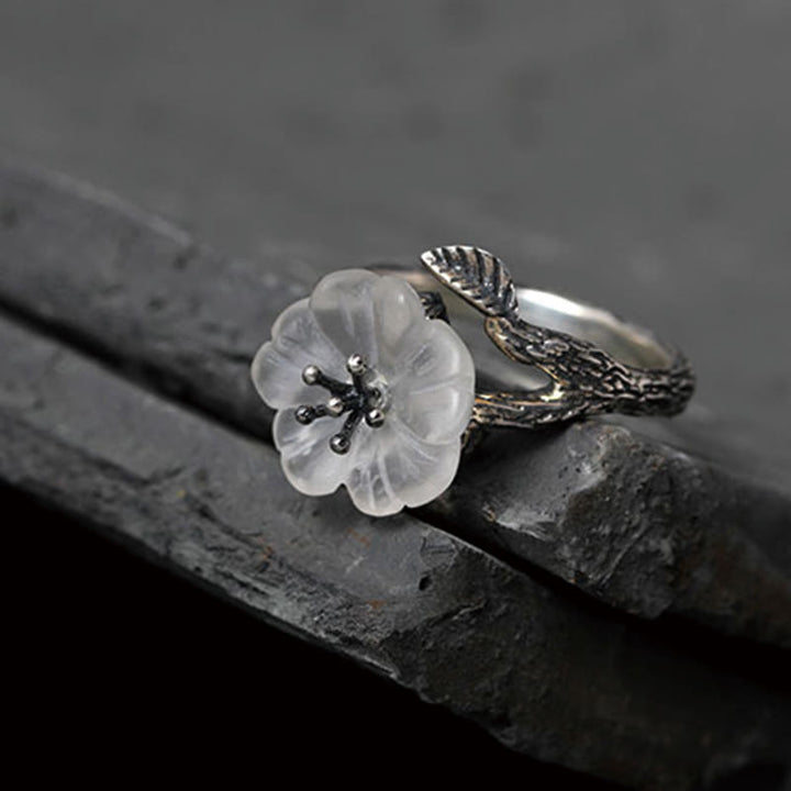 Buddha Stones Verstelbare helende Ring met skeletbloem van 925 sterling zilver en wit kristal. - image 10