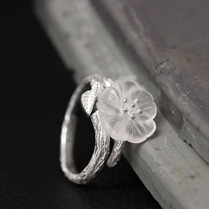 Buddha Stones Verstelbare helende Ring met skeletbloem van 925 sterling zilver en wit kristal. - image 3