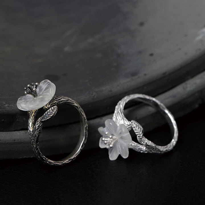 Buddha Stones Verstelbare helende Ring met skeletbloem van 925 sterling zilver en wit kristal. - image 11