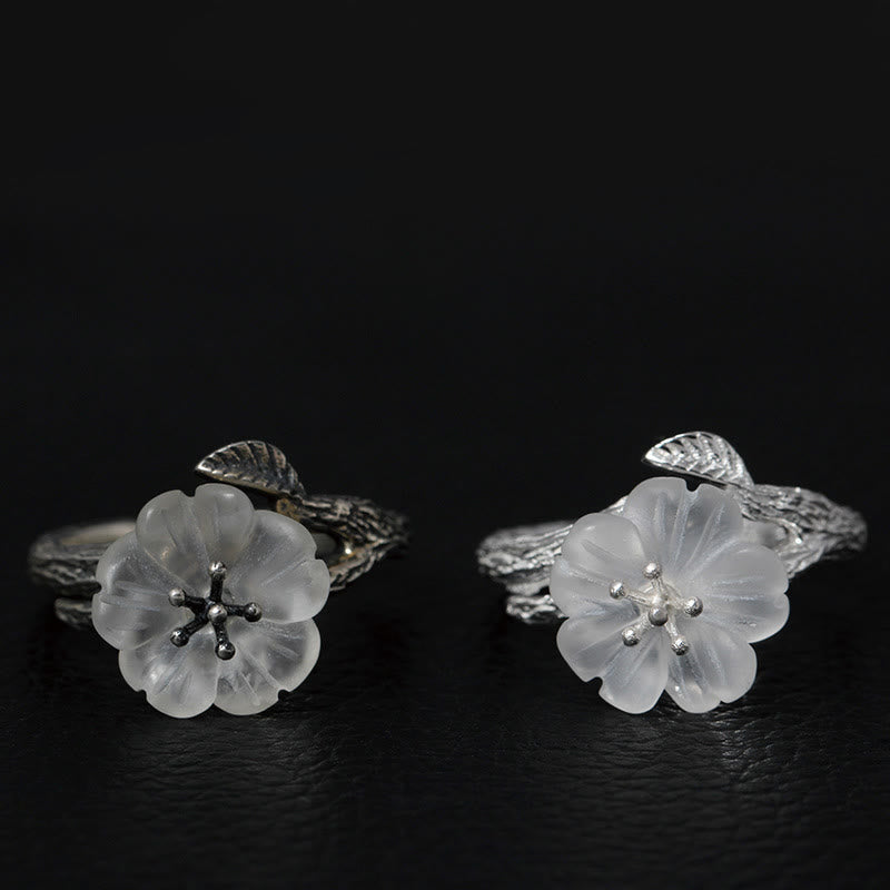 Buddha Stones Verstelbare helende Ring met skeletbloem van 925 sterling zilver en wit kristal. - image 1