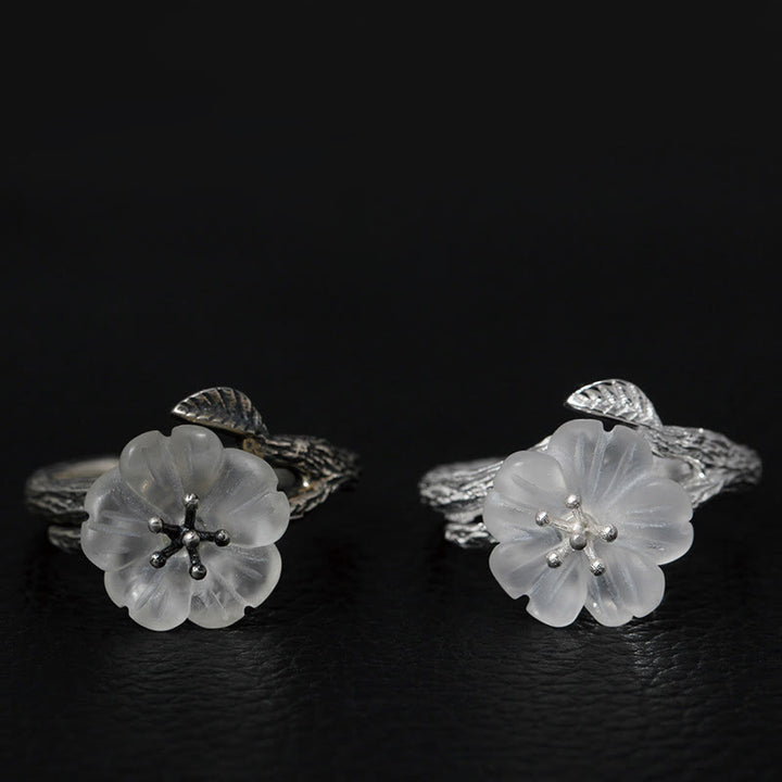 Buddha Stones Verstelbare helende Ring met skeletbloem van 925 sterling zilver en wit kristal. - image 1