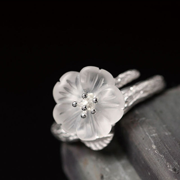 Buddha Stones Verstelbare helende Ring met skeletbloem van 925 sterling zilver en wit kristal. - image 4