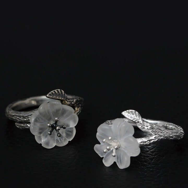 Buddha Stones Verstelbare helende Ring met skeletbloem van 925 sterling zilver en wit kristal. - image 13