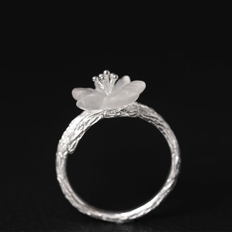 Buddha Stones Verstelbare helende Ring met skeletbloem van 925 sterling zilver en wit kristal. - image 5