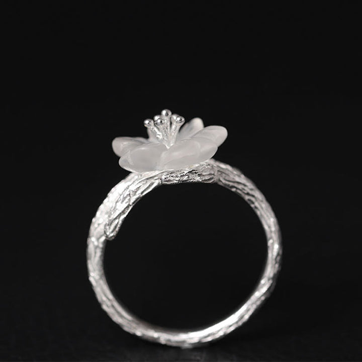 Buddha Stones Verstelbare helende Ring met skeletbloem van 925 sterling zilver en wit kristal. - image 5